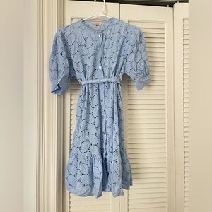 100% Cotton Blue Eyelet Dress Made In Italy